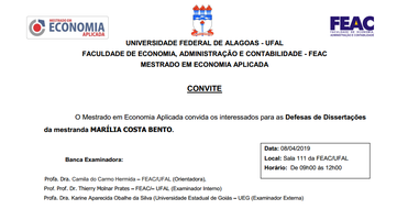 Convite da Defesa de Dissertação - Mestrado em Economia Aplicada