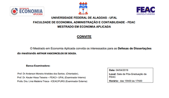 Convite da Defesa de Dissertação - Mestrado em Economia Aplicada