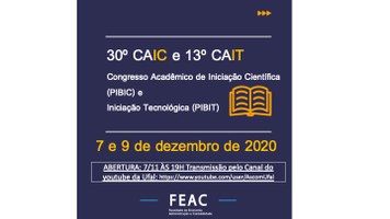 Programação Encontro PIBIC 2019-20 nos dias 7 e 9/12