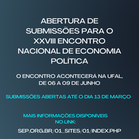 Abertura de submissões para o XXVIII Encontro Nacional de Economia Política
