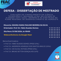 Convite para a Defesa de dissertação da discente ÁGUIDA MARIA PAULINO BEZERRA DA SILVA