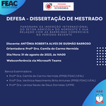 Convite para Defesa de Dissertação da aluna ANTÔNIA ROBERTA ALVES DE GUSMÃO BARROSO