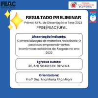 Dissertação indicada pelo PPGE ao Prêmio UFAL de Dissertação e Tese 2023