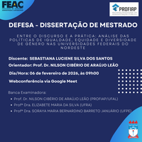 Convite para a Defesa de dissertação da discente SEBASTIANA LUCIENE SILVA DOS SANTOS