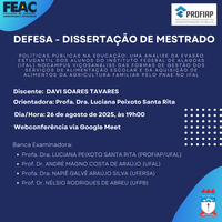 Convite para a defesa de dissertação do discente DAVI SOARES TAVARES