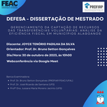 Convite para Defesa de Dissertação da aluna JOYCE TENÓRIO PADILHA DA SILVA