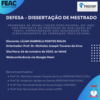 Convite para Defesa de Dissertação da aluna LÍLIAN GABRIELA PONTES ROLIM