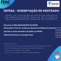 Convite para Defesa de Dissertação da aluna LUÍSA NASCIMENTO OLIVEIRA