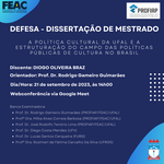 Convite para Defesa de Dissertação do aluno DIOGO OLIVEIRA BRAZ
