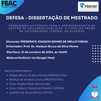 Convite para Defesa de Dissertação do discente FREDERICO JOAQUIM GOMES DE MELLO FARIAS