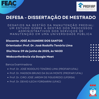 Convite para Defesa de Dissertação do discente JOSÉ ALIXANDRE DOS SANTOS Convite para Defesa de Dissertação do discente JOSÉ ALIXANDRE DOS SANTOS