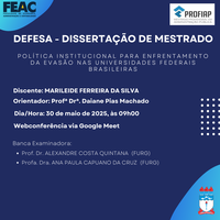 Convite para Defesa de Dissertação da discente MARILEIDE FERREIRA DA SILVA