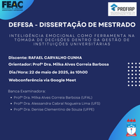 Convite para Defesa de Dissertação do discente RAFAEL CARVALHO CUNHA Convite para Defesa de Dissertação do discente RAFAEL CARVALHO CUNHA