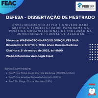 Convite para Defesa de Dissertação do discente WASHINGTON NARCISO GONÇALVES GAIA