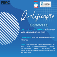 Convite para Qualificação de Projeto da discente BÁRBARA WERNER BARBOSA DIAS
